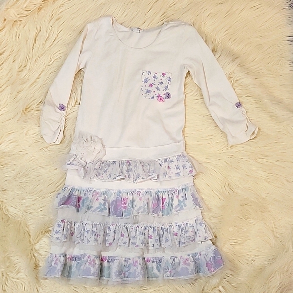 Naartjie white/cream size 6 dress with tiered frill skirt